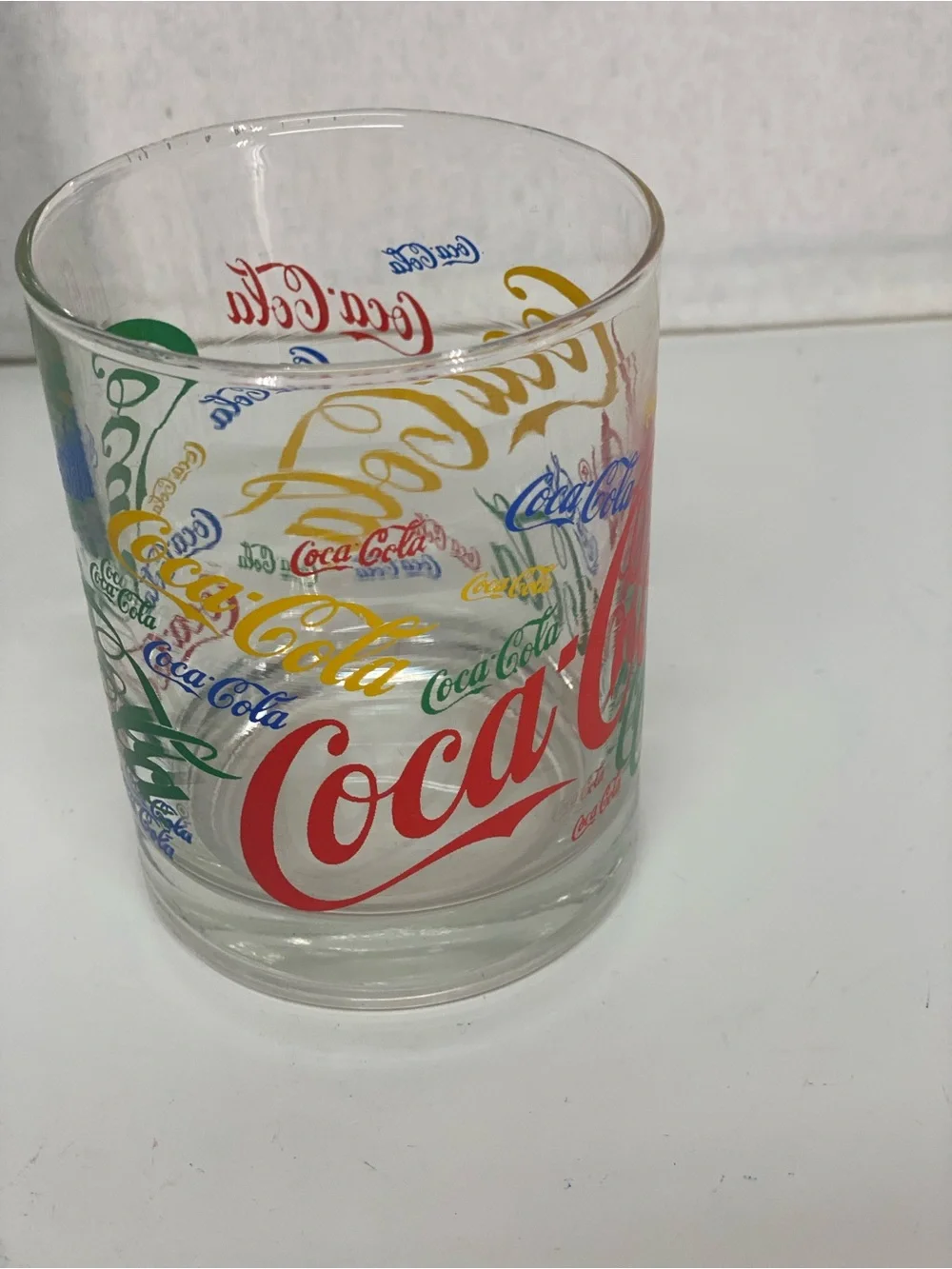 Coca Cola Multicolor 12 Ounce Glass Retro 1980's Rocks Collectible Colorful Fun